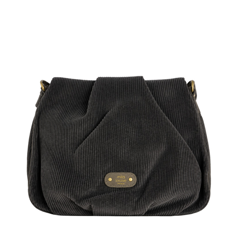 Mila Louise Priscille VFR2 Sac Besace Effet Velours Côtelé Gris Dark