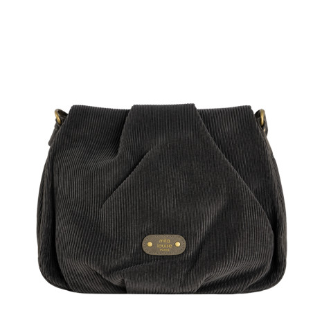 Mila Louise Priscille VFR2 Sac Besace Effet Velours Côtelé Gris Dark