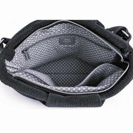 Mila Louise Priscille VFR2 Sac Besace Effet Velours Côtelé Noir ouvert