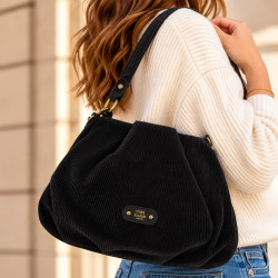 Mila Louise Priscille VFR2 Sac Besace Effet Velours Côtelé Noir porté