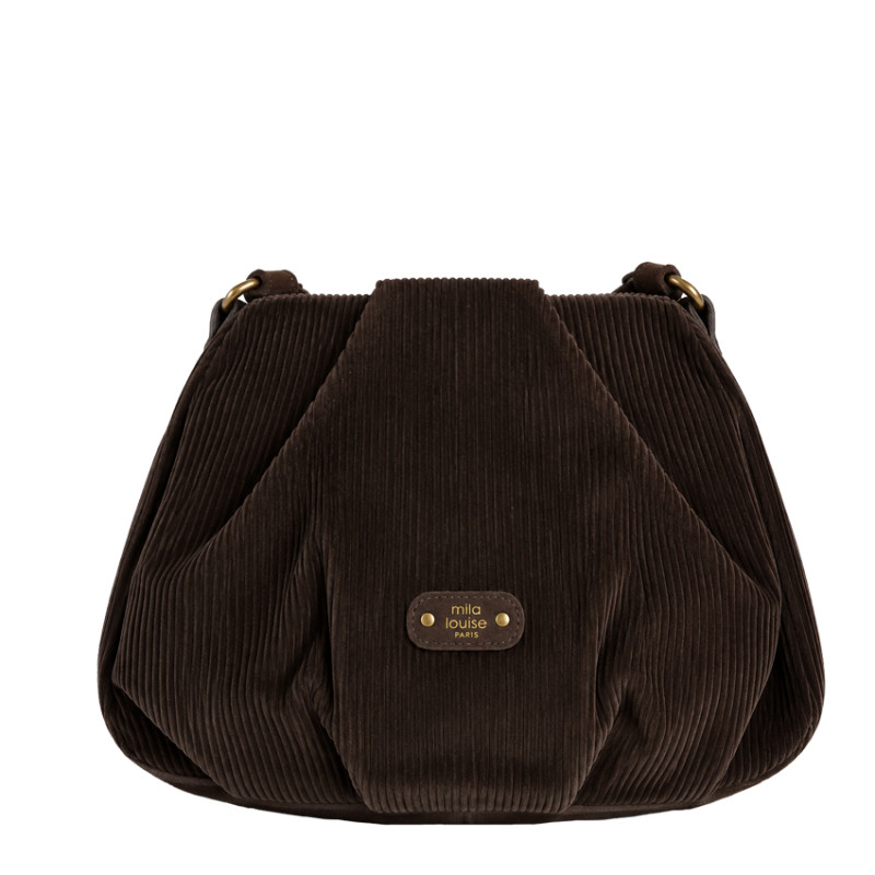 Mila Louise Priscille VFR2 Sac Besace Effet Velours Côtelé Brun Dark