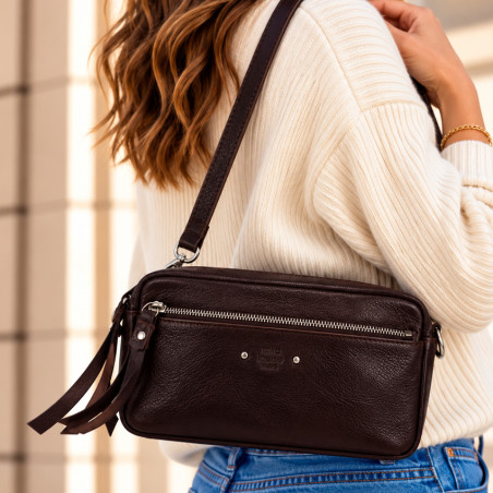 Mila Louise Tata CC Rolling Bag in Grainy Brown Dark Leather
