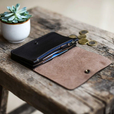 Bleu De Chauffe Grisbi Portefeuille Cuir Marron Brun ouvert