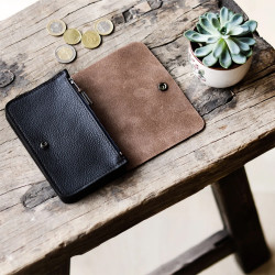 Bleu De Chauffe Grisbi Portefeuille Cuir Marron Brun ouvert 2