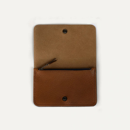 Bleu De Chauffe Grisbi Portefeuille Cuir Brun Ambré ouvert 3