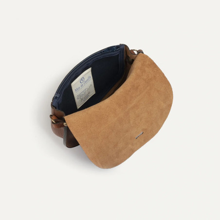 Bleu de Chauffe Mini Sac Postier Java Brun Ambré ouvert