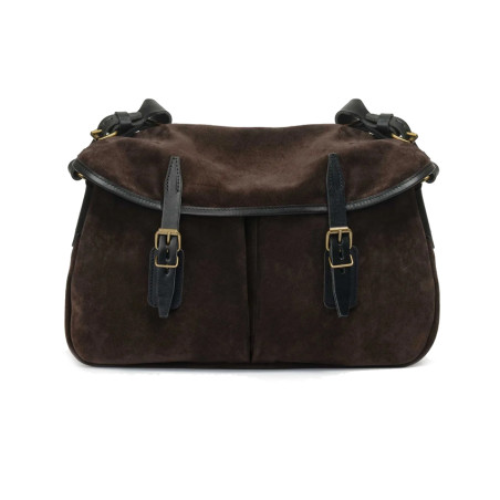 Bleu de Chauffe Sac Musette M Cuir Velours Marron Foncé face