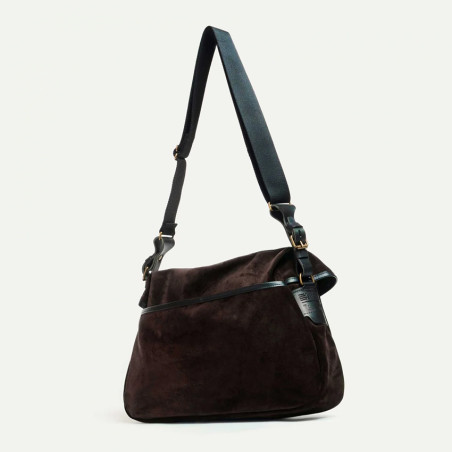 Bleu de Chauffe Sac Musette M Cuir Velours Marron Foncé dos