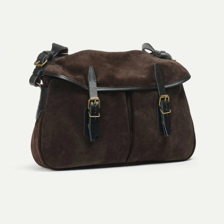 Bleu de Chauffe Sac Musette M Cuir Velours Marron Foncé profil