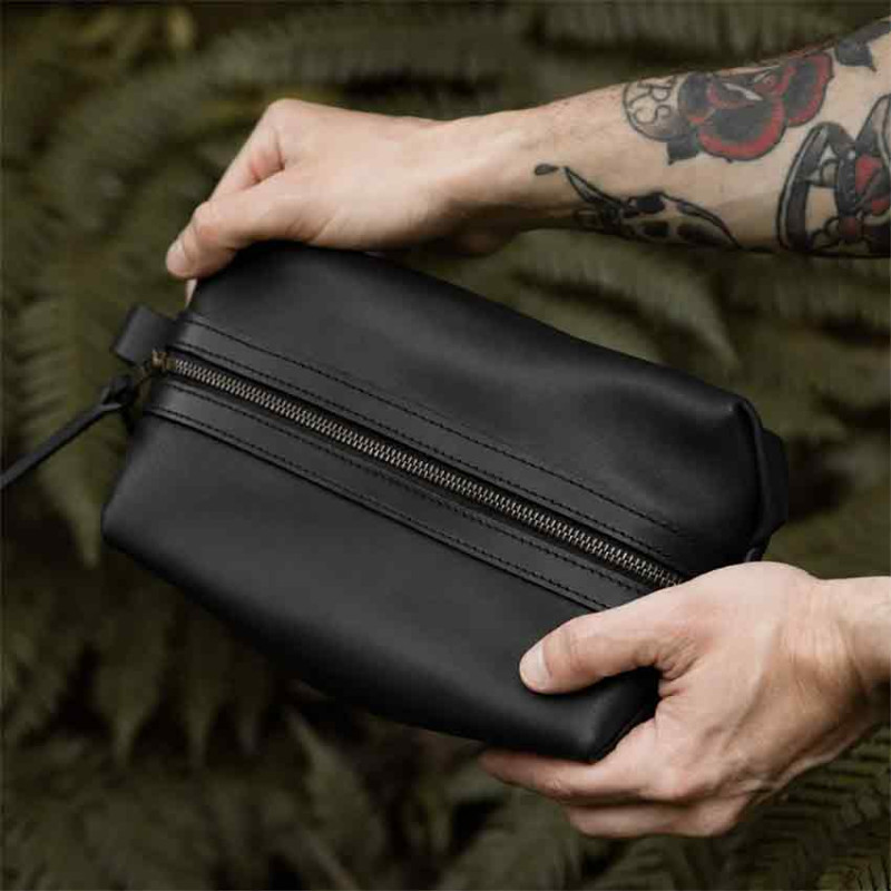Bleu de Chauffe Trousse de toilette Zazou Cuir Lisse Liscio Noir