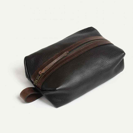 Bleu de Chauffe Trousse de toilette Zazou Cuir Grainé Marron Brun cote