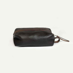 Bleu de Chauffe Trousse de toilette Zazou Cuir Grainé Marron Brun