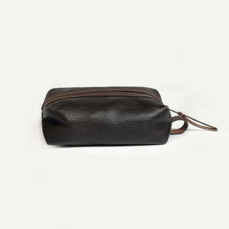 Bleu de Chauffe Trousse de toilette Zazou Cuir Grainé Marron Brun profil
