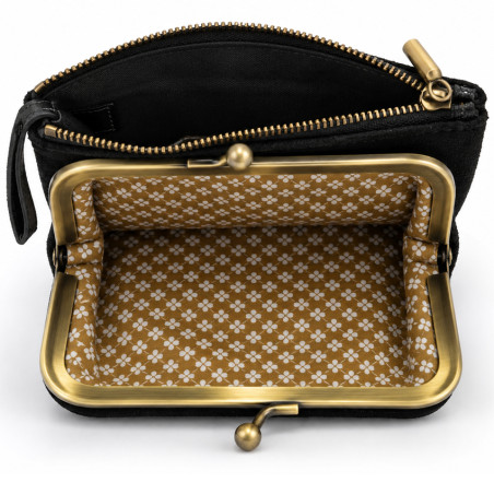 Mila Louise Uzu CC Coin Purse in Black Leather