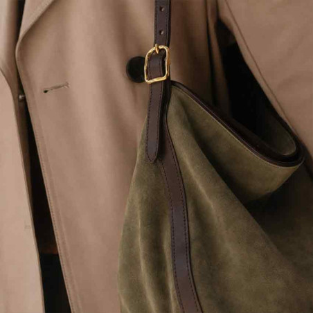 Bleu de Chauffe Sofia Sac Hobo Cuir Velours Musk details