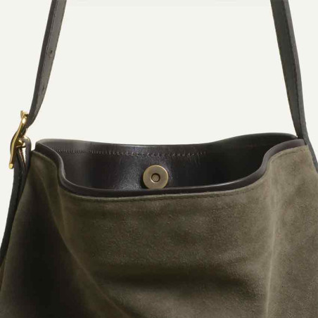 Bleu de Chauffe Sofia Sac Hobo Cuir Velours Musk ouvert
