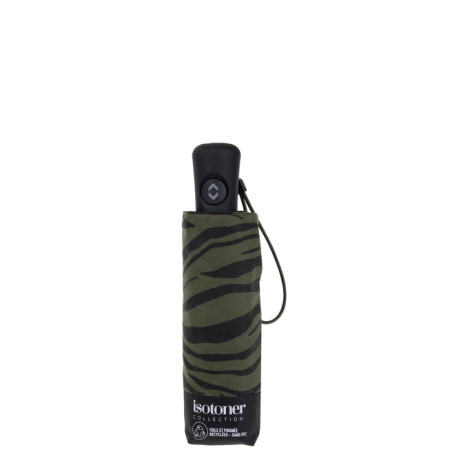 Isotoner Parapluie compact automatique Zèbre Kaki housse