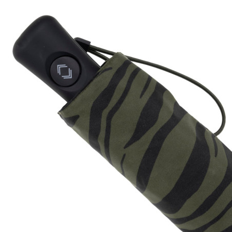 Isotoner Parapluie compact automatique Zèbre Kaki poignée