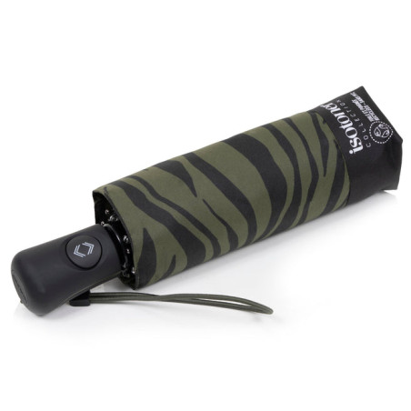 Isotoner Parapluie compact automatique Zèbre Kaki plié