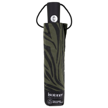 Isotoner Parapluie Pliant Automatique Zèbre Kaki housse