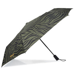Isotoner Parapluie Pliant Automatique Zèbre Kaki ouvert