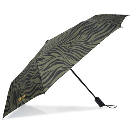 Isotoner Folding Automatic Umbrella Zebra Khaki