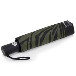 Isotoner Parapluie Pliant Automatique Zèbre Kaki fermé
