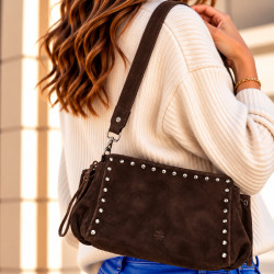 Mila Louise Zaza V Sac Porté Travers En Cuir Velours Brun Dark porté