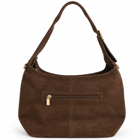 Farfouillette Sac Besace Effet Velours Café dos