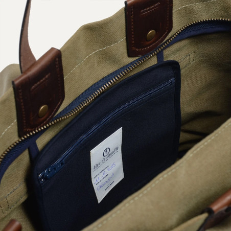 Bleu de Chauffe Business Meline Cabas Toile Et Cuir Kaki US pochette