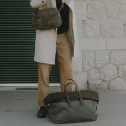 Bleu de Chauffe Sac de Voyage Cabine Toile Et Cuir Kaki BM Tweed