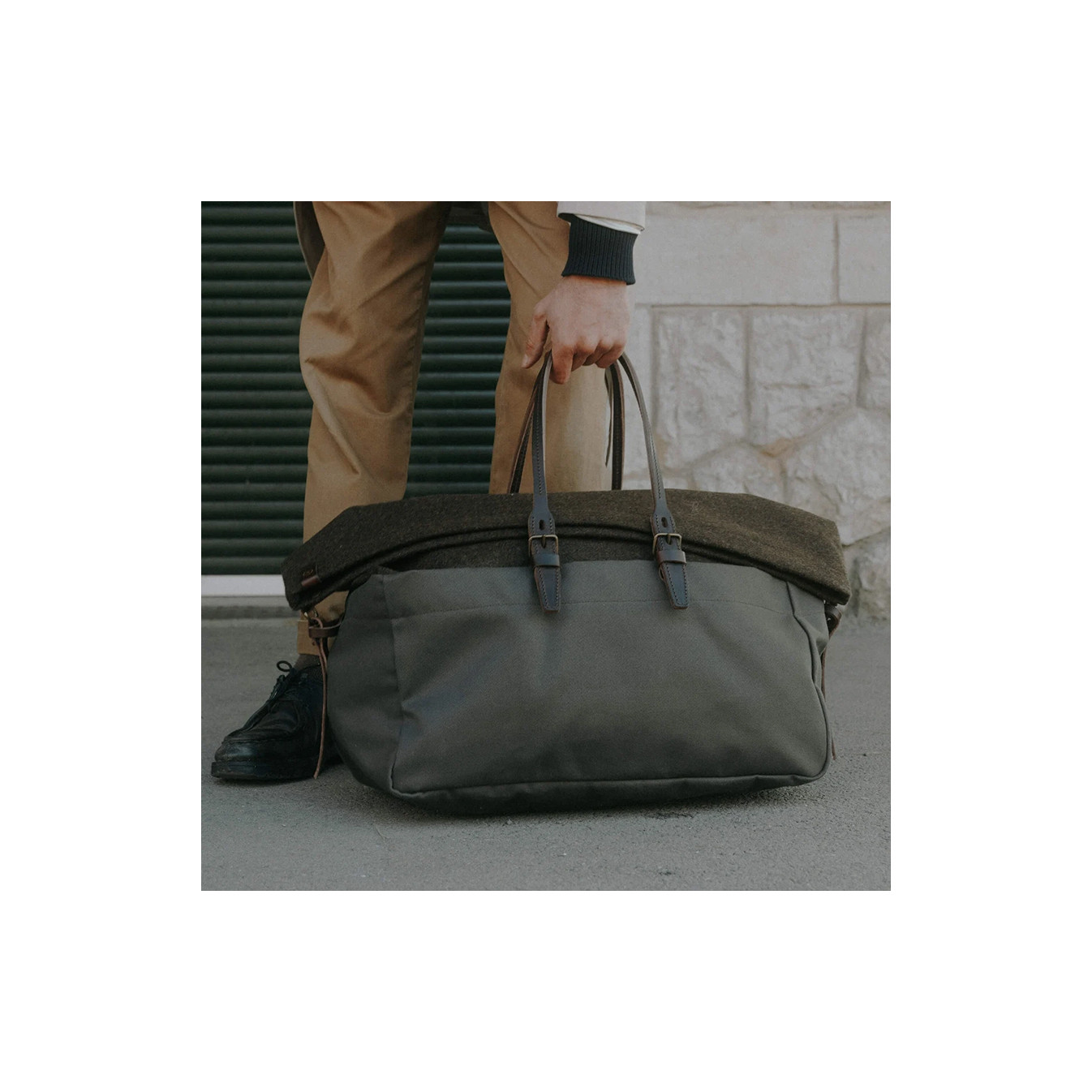 Bleu de Chauffe Sac de Voyage Cabine Toile Et Cuir Kaki BM Tweed