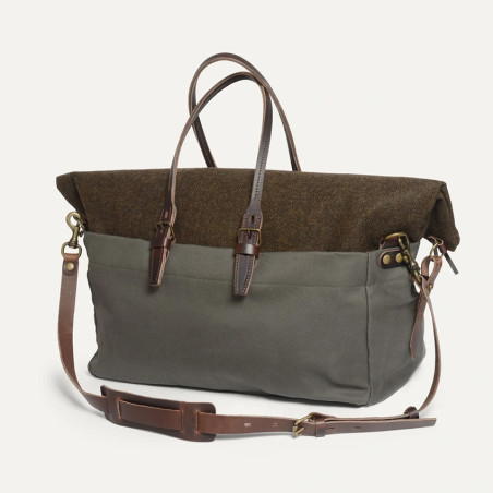 Bleu de Chauffe Sac de Voyage Cabine Toile Et Cuir Kaki BM Tweed dos