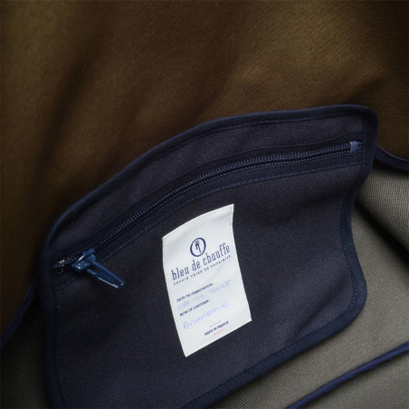 Bleu de Chauffe Sac de Voyage Cabine Toile Et Cuir Kaki BM Tweed interieur