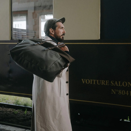 Bleu de Chauffe Sac de Voyage Cabine Toile Et Cuir Kaki BM Tweed porté