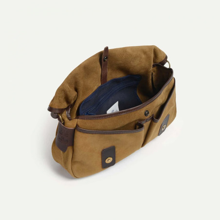 Bleu de Chauffe Sac Musette S Cuir Velours Marron Noisette ouvert