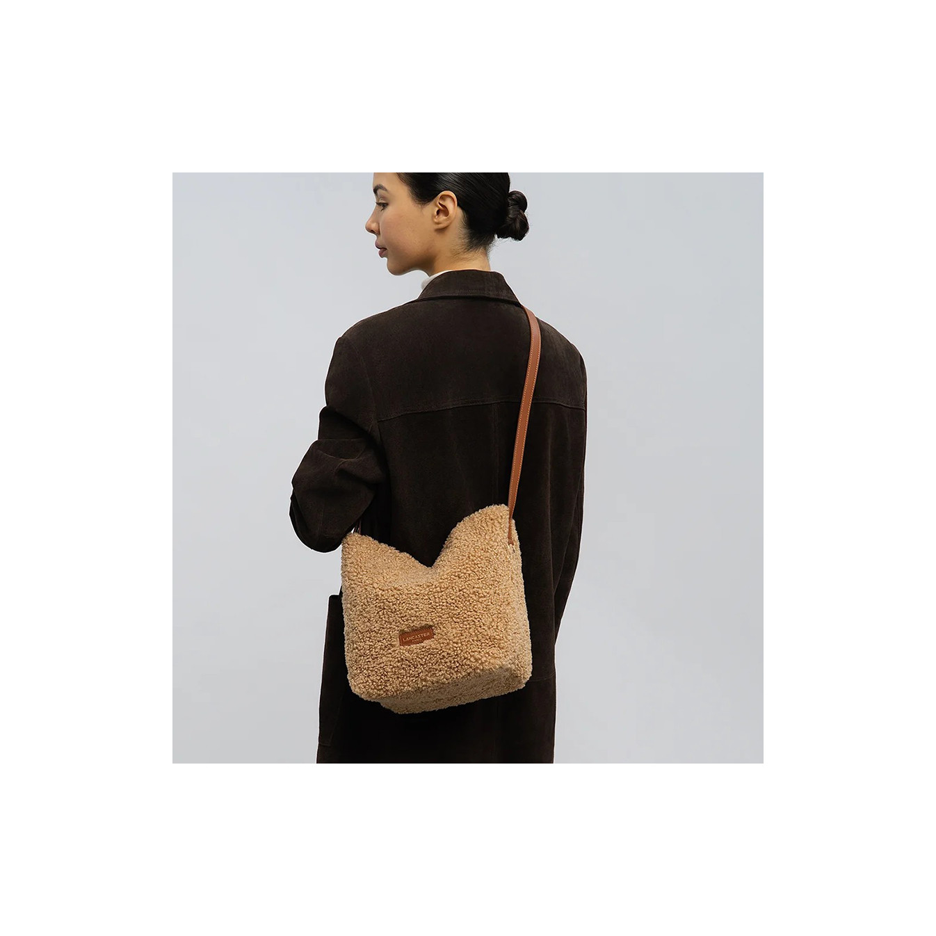 Lancaster Faux Fur Bucket Bag 518-089 Cognac