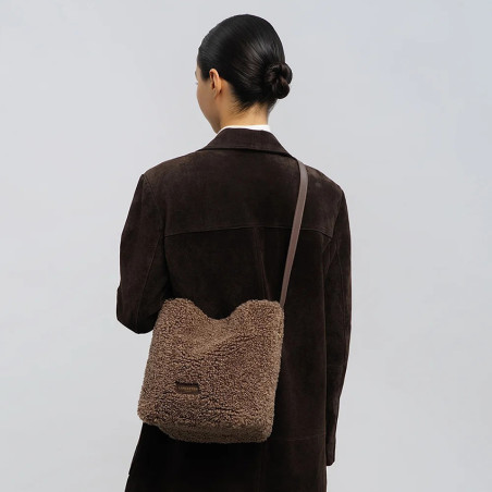 Lancaster Faux Fur Bucket Bag 518-089 Brown