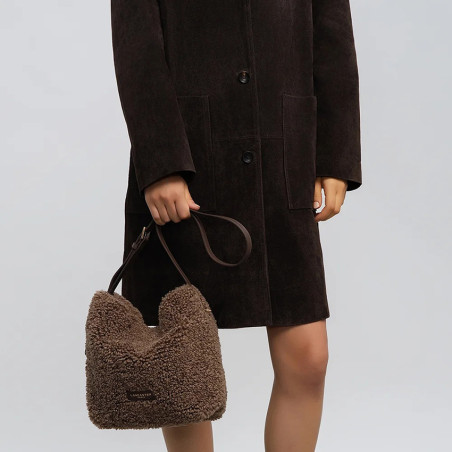 Lancaster Faux Fur Bucket Bag 518-089 Brown