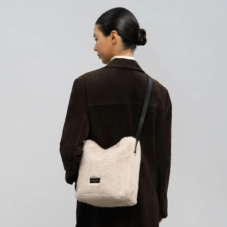 Lancaster Faux Fur Bucket Bag 518-089 Cream Black
