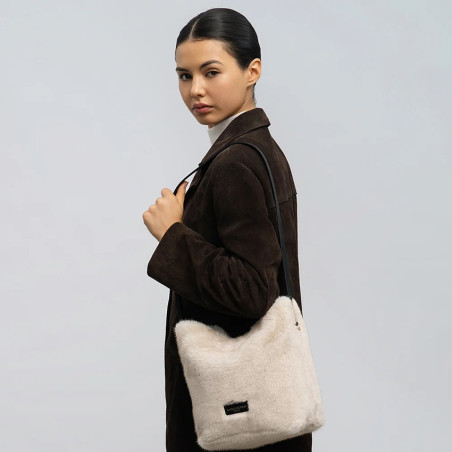 Lancaster Faux Fur Bucket Bag 518-089 Cream Black