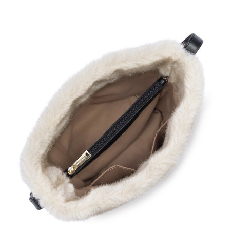 Lancaster Faux Fur Bucket Bag 518-089 Cream Black