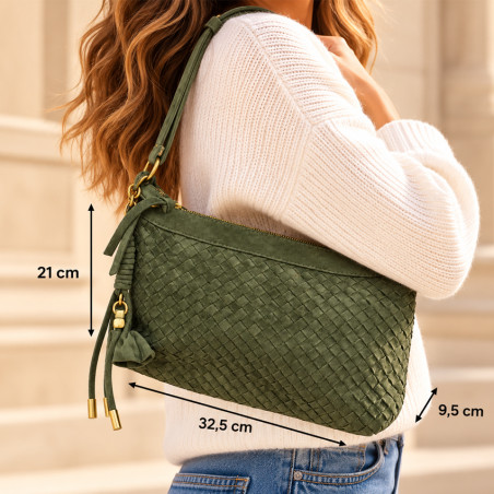 Farfouillette Sac Besace Tressé Vert porté