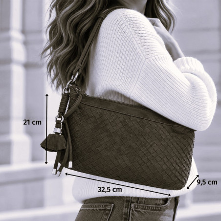 Farfouillette Sac Besace Tressé Taupe porté