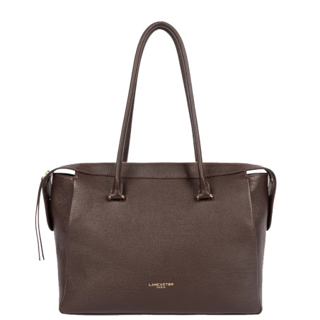 Lancaster Dune Sac Shopping En Cuir Grainé 529-97 Marron Foncé