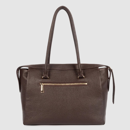 Lancaster Dune Sac Shopping En Cuir Grainé 529-97 Marron Foncé dos