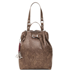 Desigual Half Logo Sac A Dos Effet Cuir Marron Oscuro
