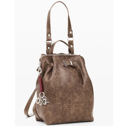 Desigual Half Logo Sac A Dos Effet Cuir Marron Oscuro