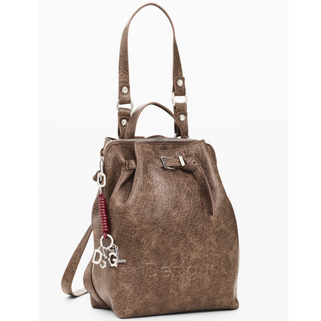 Desigual Half Logo Sac A Dos Effet Cuir Marron Oscuro côté