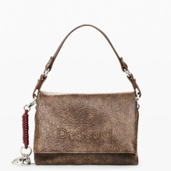 Desigual Half Logo Crossbody Bag with Flap in Brown Effect Leather